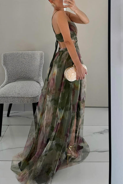 Women's Watercolor Print Crisscross Maxi Dress