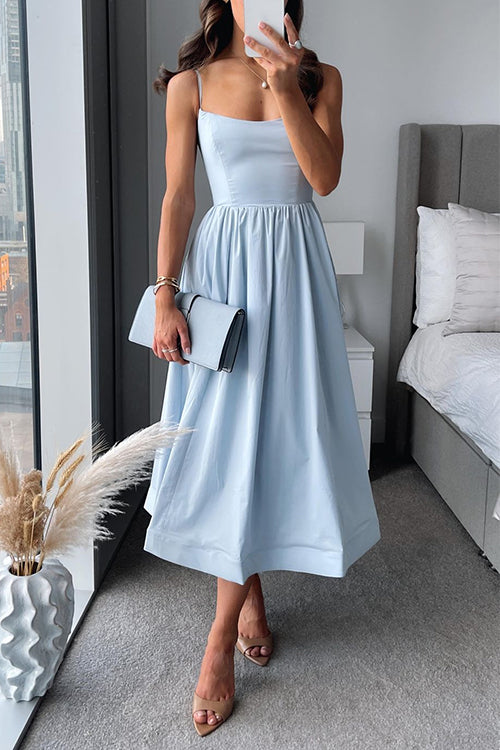 Spaghetti Strap Waisted A-line Midi Dress for Women
