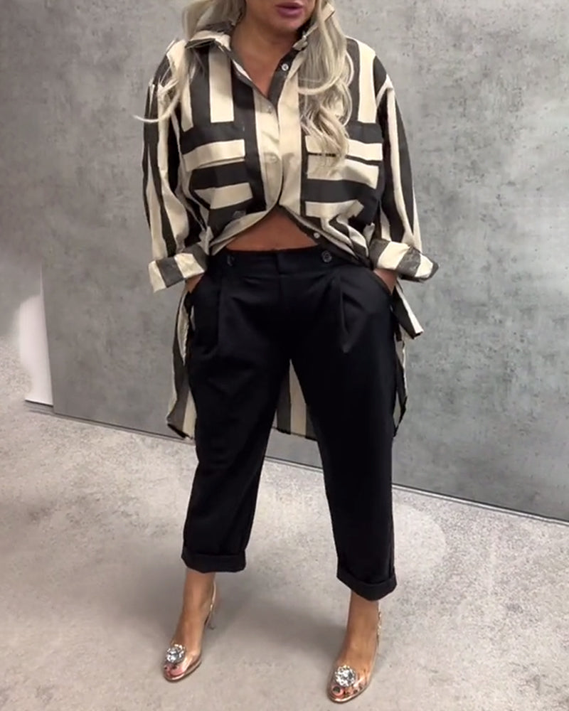Loose-fit long-sleeve striped shirt