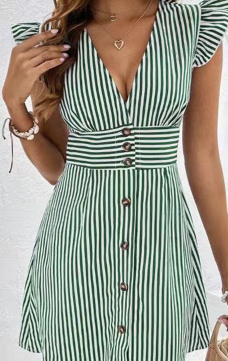 Women's Mini Dress with V-Neck and Button Front Design