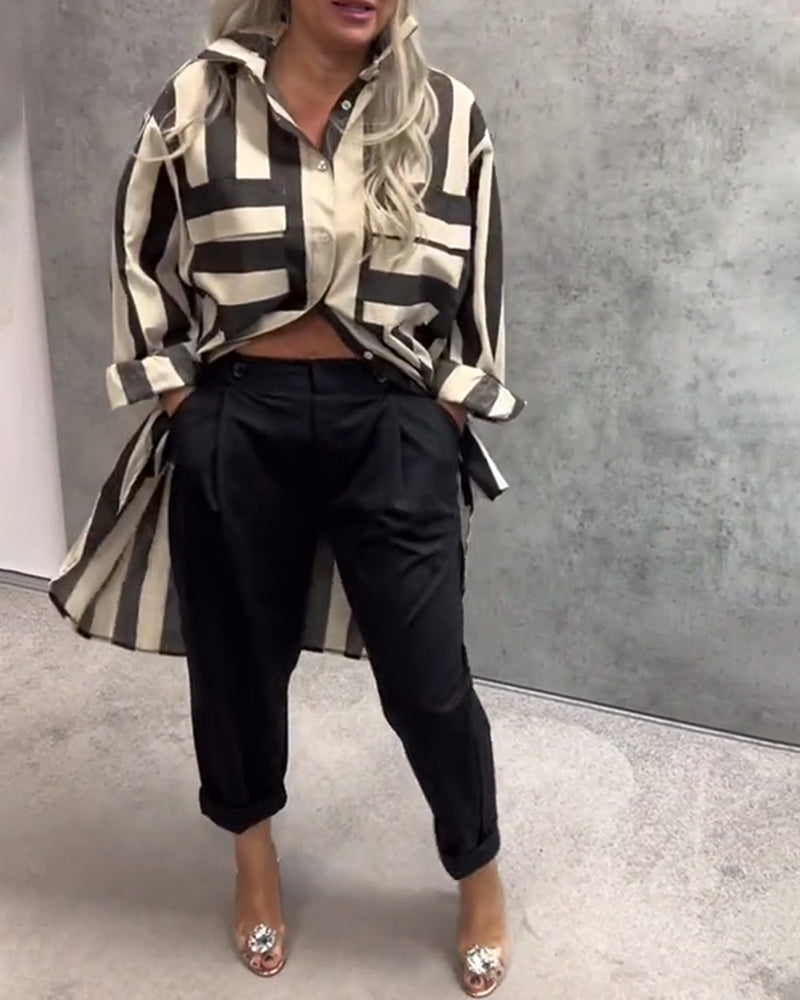 Loose-fit long-sleeve striped shirt