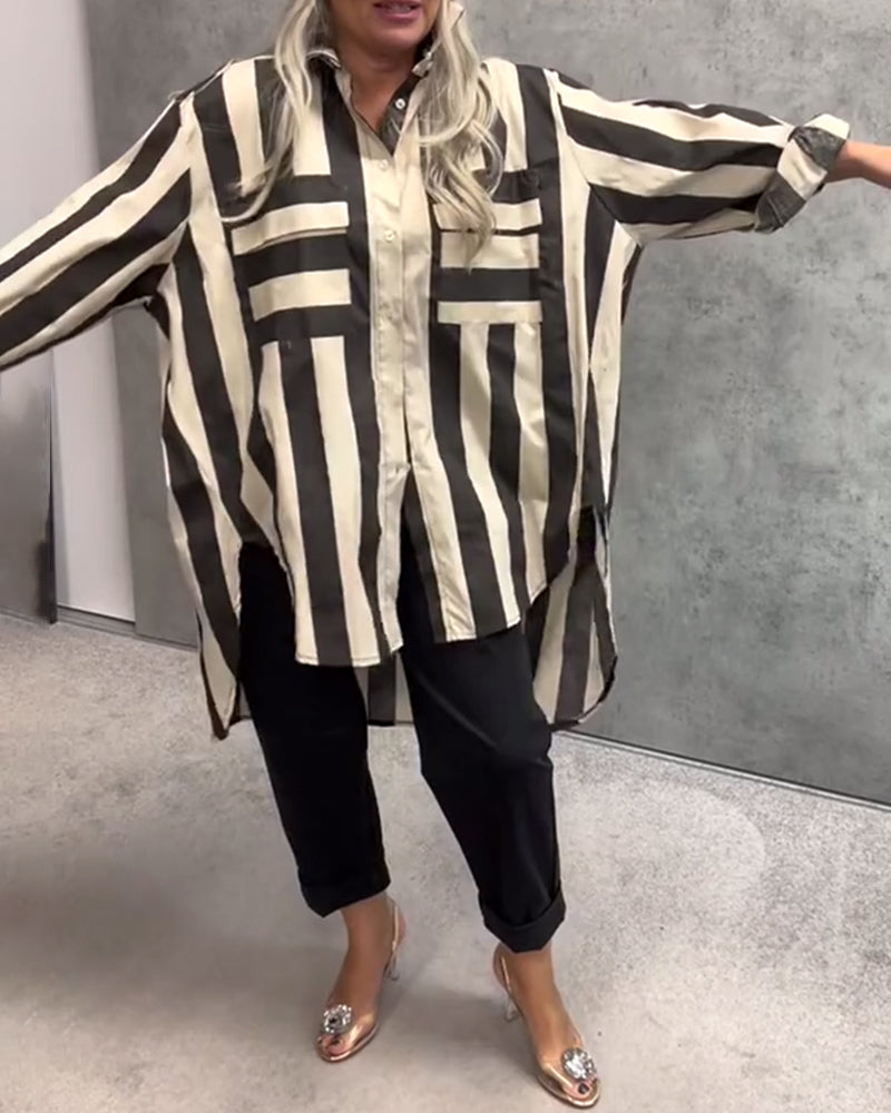 Loose-fit long-sleeve striped shirt
