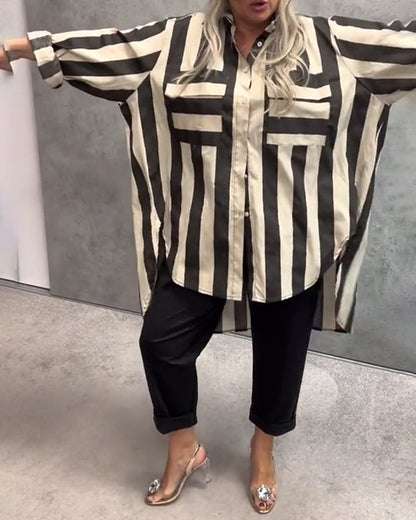 Loose-fit long-sleeve striped shirt